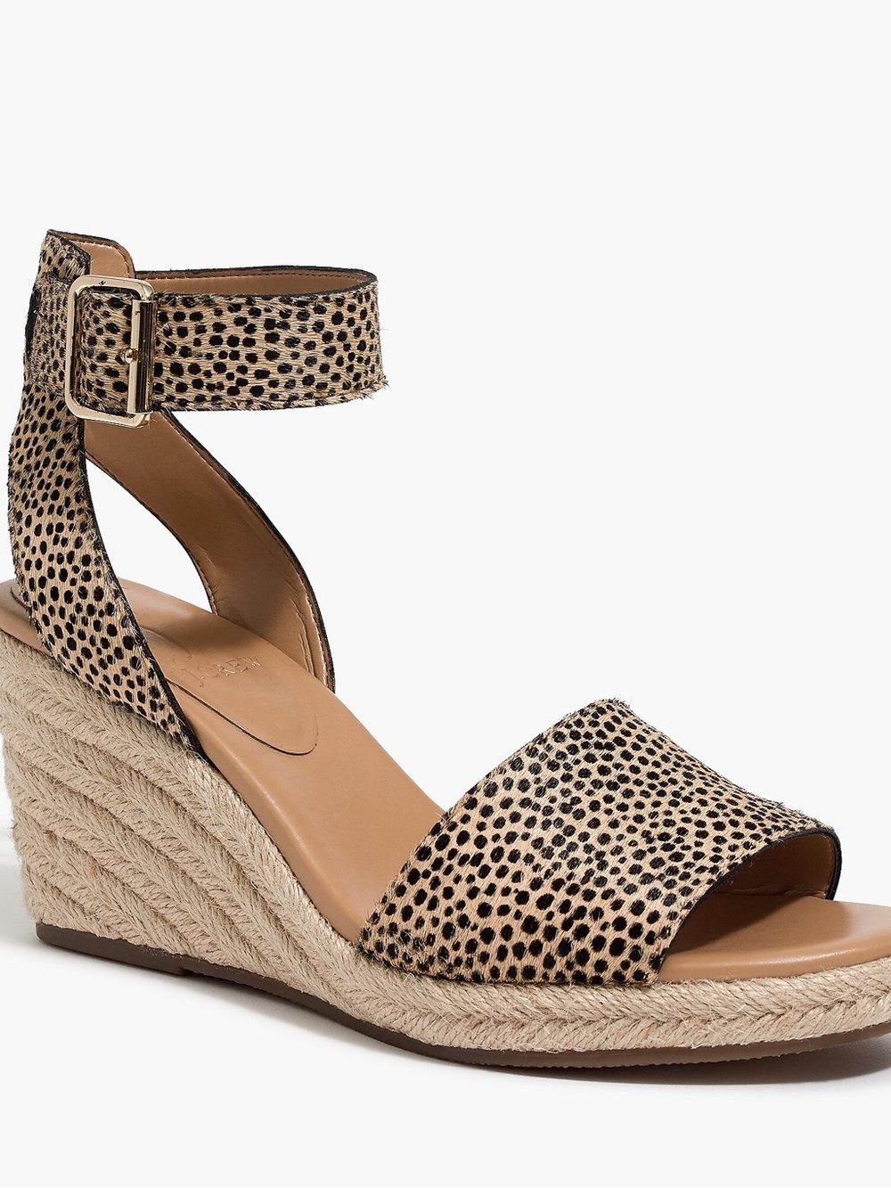 J. Crew Leopard-Print Ankle-Strap Espadrille Wedge in Beige and Black
